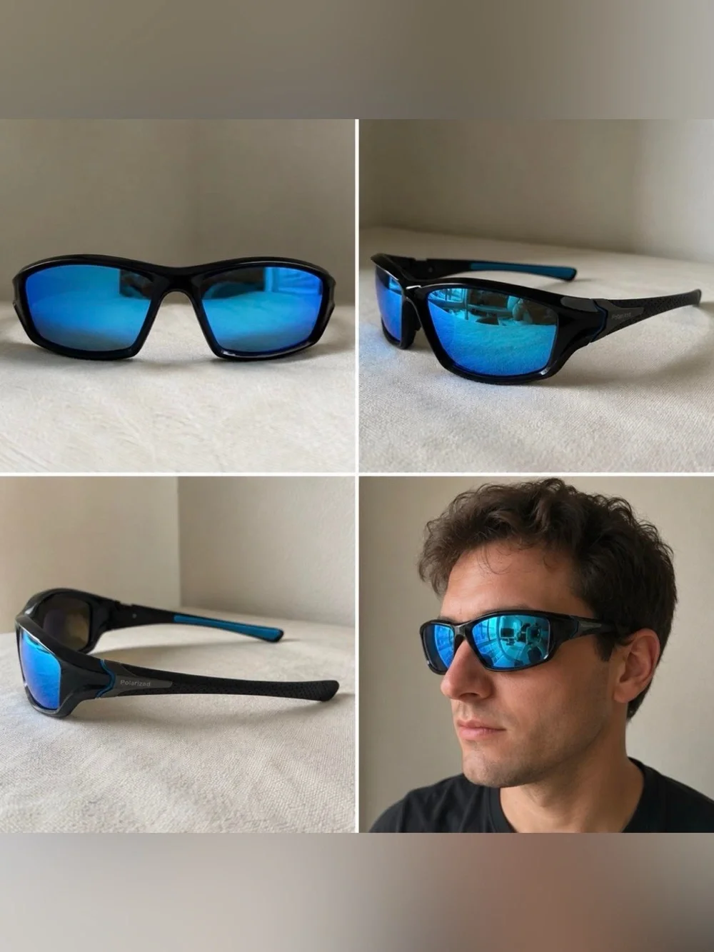 Men’s Polarized Sport Sunglasses Blue Mirror UV400 Outdoor